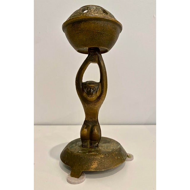 1960s Vintage Bronze/Brass Japanese Candle Holder For Sale - Image 5 of 12