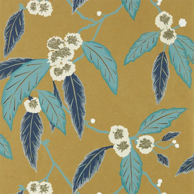 Harlequin Coppice Wallpaper in Navy/Lagoon/Gold For Sale