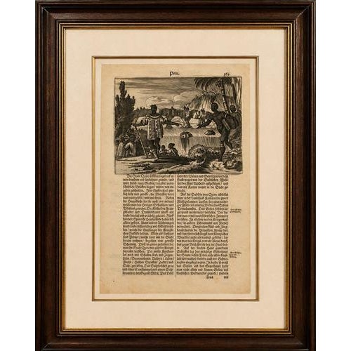 Original Antique Woodcut of Peru and Quito from Gottfried's America, c.1655 : An original antique woodcut titled "Peru",...