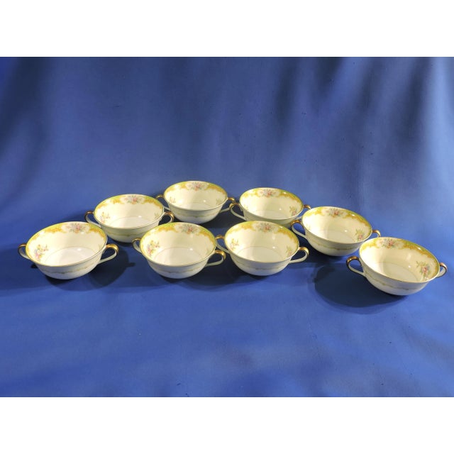 Noritake Early 20th Century Noritake Morimura Bro's Japanese Porcelain Echinacea & Rose Double Handled Cream Soup Cups & Saucer Set- 16 Pieces For Sale - Image 4 of 12