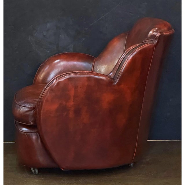 French Leather Club or Lounge Chair From the Art Deco Era For Sale - Image 4 of 10