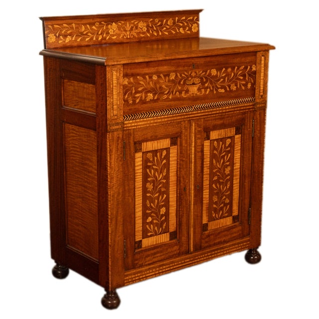 Antique 19th Century Dutch Inlaid Walnut Floral Specimen Wood Marquetry Cabinet 1860 For Sale - Image 13 of 18