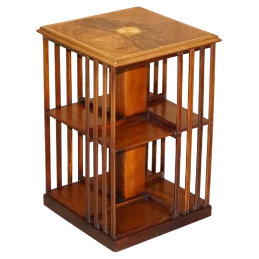 Antique Sheraton Revival Hardwood & Satinwood Revolving Bookcase Side ...