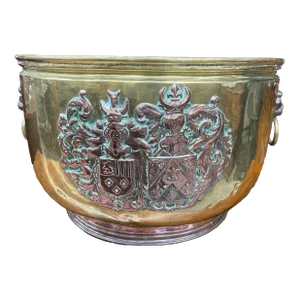 Late 19th Century Crested Brass and Copper Planter/Log Bin