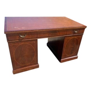 Antique Mahogany Partner Desk Brown Leather Made in England Circa 1880 For Sale