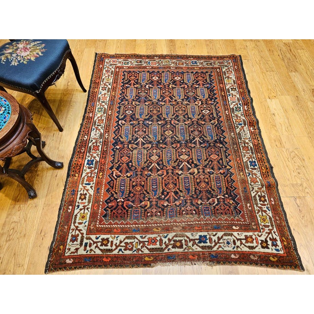 Navy Blue Vintage Persian Malayer Rug, Hand-Knotted Wool, Paisley Pattern, 5x6, Navy & Ivory For Sale - Image 8 of 18