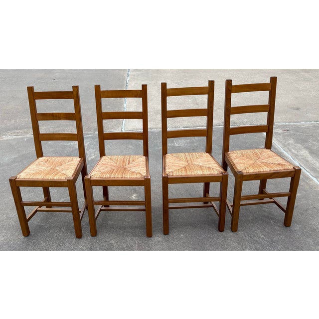 Nice set of four French country ladder back chairs with rush seats!