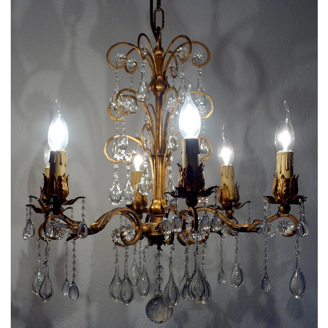 Antique Art Nouveau Gilded Metal and Murano Glass Drop Chandelier, 1920s For Sale - Image 10 of 14