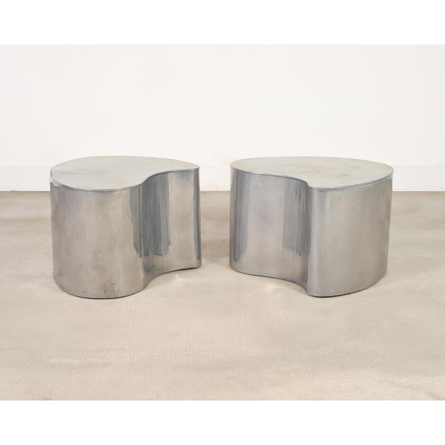 Mid-Century Modern Pair of Mid-Century Chrome Biomorphic Kidney-Form Drinks Tables For Sale - Image 3 of 18