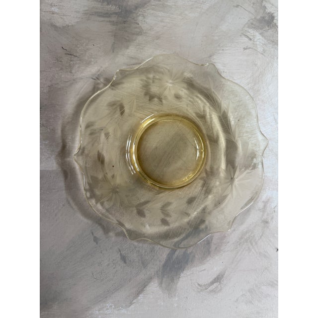 Amber Vintage Attributed to Hazel-Atlas Amber Depression Glass Etched Plates Floral Star Pattern 7 Inch - Set of 4 For Sale - Image 8 of 12