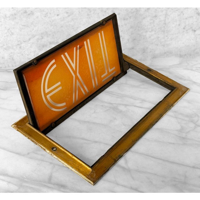 1930s Antique Art Deco Brass & Glass Theater Exit Sign by Kliegl Bros For Sale - Image 5 of 9