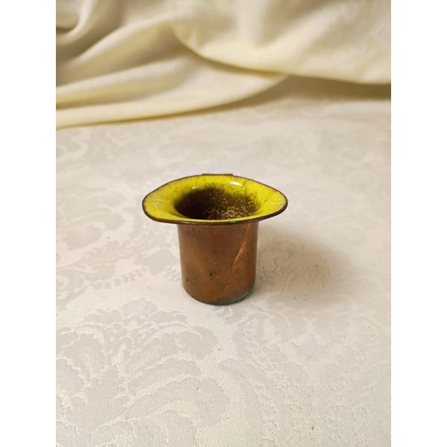 Serge Nekrassoff Enamel Copper Ashtray Smoking Collection Arts and Crafts Mid Century Canary Yellow Nested Ladle Set William Morris Style Decor For Sale - Image 9 of 15