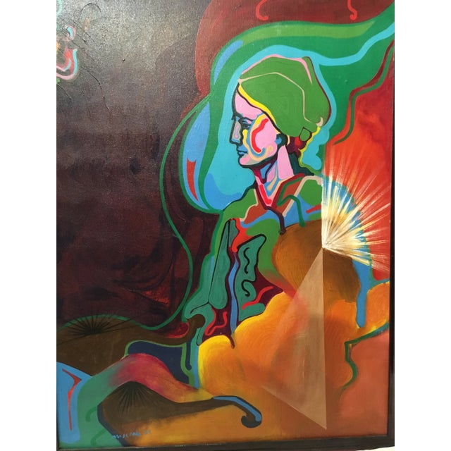 Vintage Mid-Century Colorful Figurative Abstract Oil on Canvas Portrait Painting For Sale - Image 4 of 12