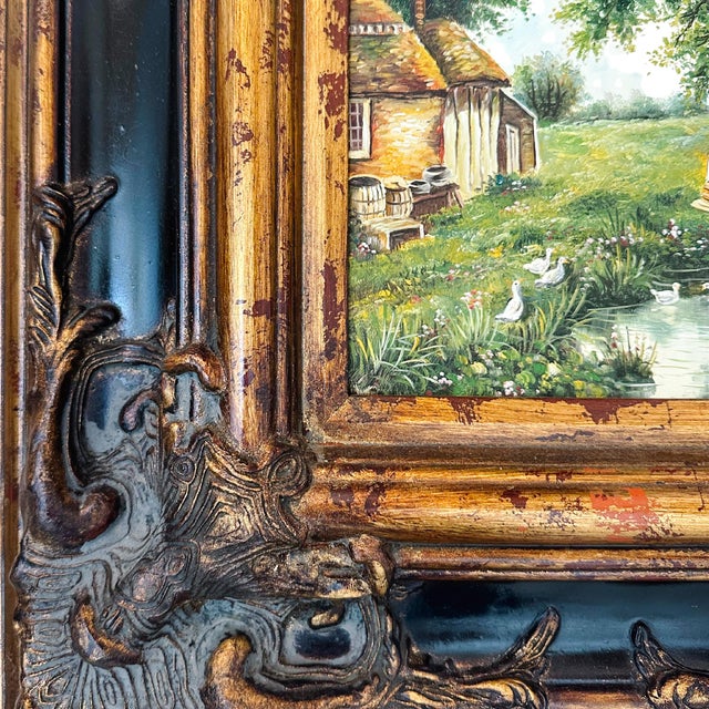 Mid 20th Century Vintage American Cottage Landscape Oil on Board Painting, Signed For Sale - Image 5 of 9