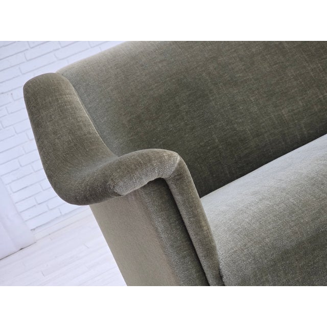 Mid-Century Modern Vintage Danish Three-Seater Sofa in Green Furniture Velour and Beech Wood, 1970s For Sale - Image 3 of 18
