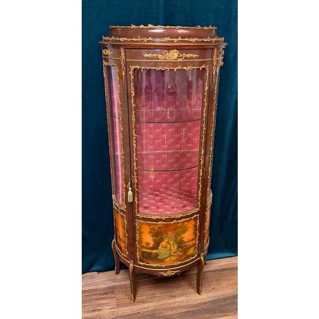 Ornamental & Decorative Materials Antique French Louis XVI-Style Vitrine Cabinet With Gilt Ormolu Mounts & Painted Panels For Sale - Image 7 of 8