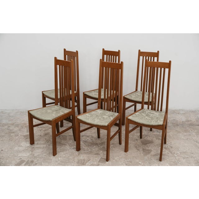Vintage Scandinavian High Back Wood Dining Chairs, 1980s, Set of 4 For Sale - Image 4 of 12