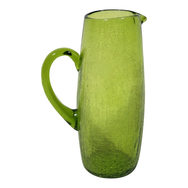 Vintage Original Blenko Mid-Century Modern Hand Made Crackle Glass Pitcher For Sale