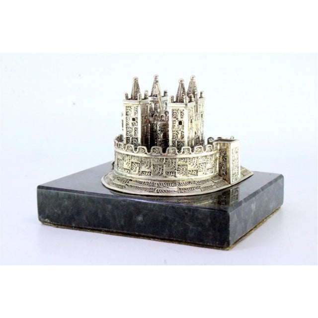 Metal Filigree Silver Castle with Reliefs and Applications Set on Marble Base For Sale - Image 7 of 8