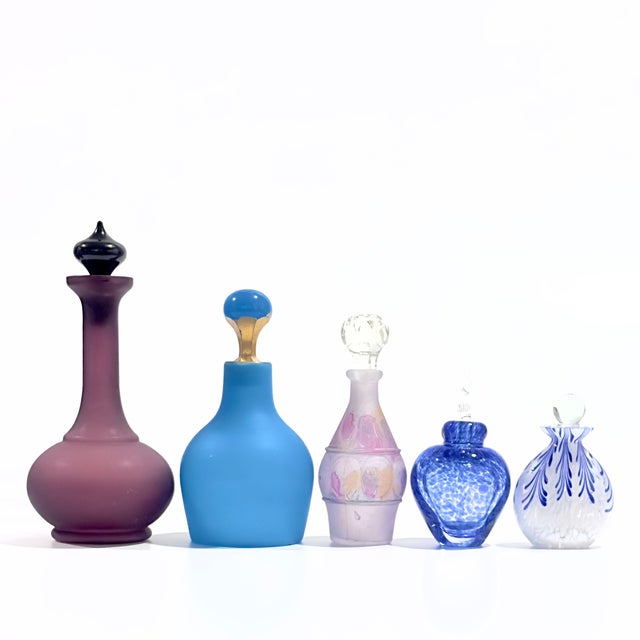 Mid-Century Modern Lavender Lilac & Lapis Eclectic Glass Bottle Curation - Group of 10 For Sale - Image 3 of 17