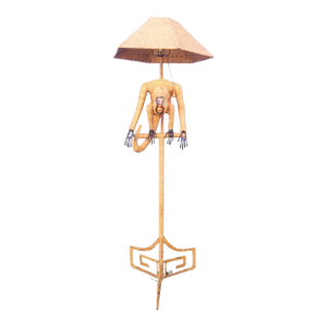 Vintage Mario Lopez Torres Palm Beach Regency Huge Wicker Monkey Greek Key Floor Lamp