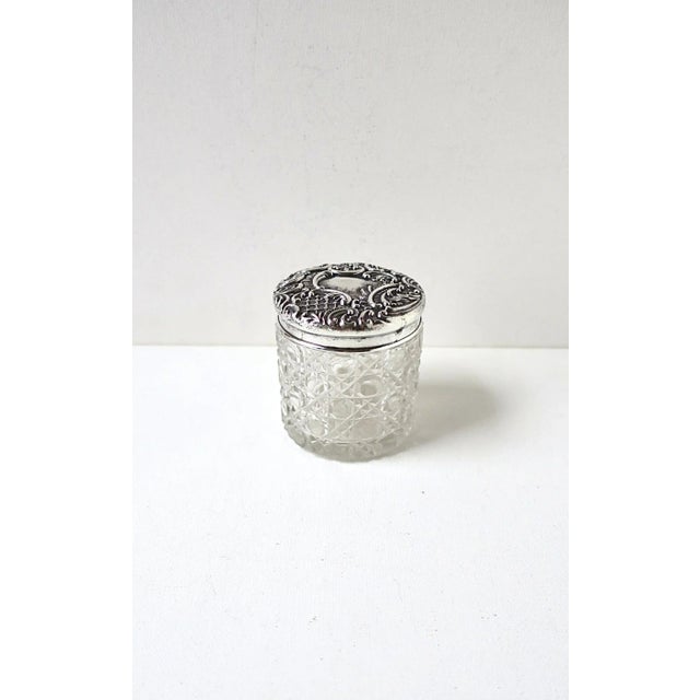An antique English sterling silver and cut-glass vanity, dresser, or bath/powder room jar box, Victorian period, circa...
