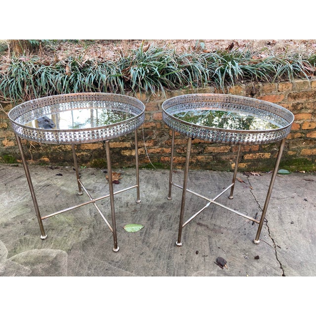 Metal Contemporary Mirrored Side Tables - A Pair For Sale - Image 7 of 8
