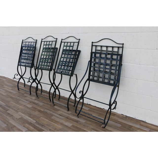 Vintage Set of 4 Hervé Baume French Wrought Iron Folding Patio Chairs, 1970s For Sale - Image 18 of 18