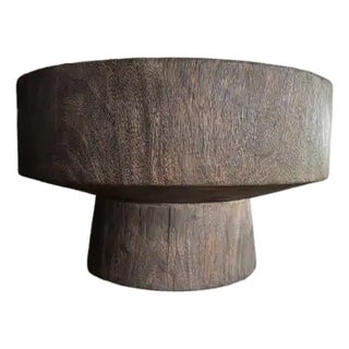 Sculptural Round Table: Solid Mango Wood, Espresso Finish, Modern Organic For Sale
