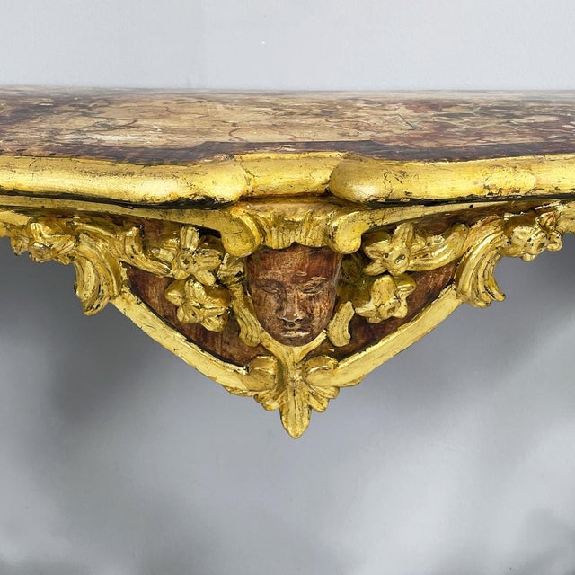 Italian Console in Wood with Marble Effect and Golden Profiles, 1890s For Sale - Image 11 of 18