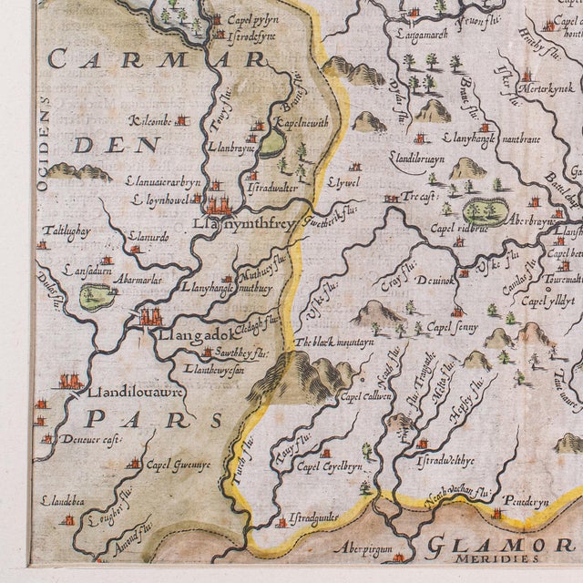 Antique Map, Brecknoc, Breconshire, English, Framed, Dual Sided, Jacobean, 1607 For Sale - Image 9 of 12