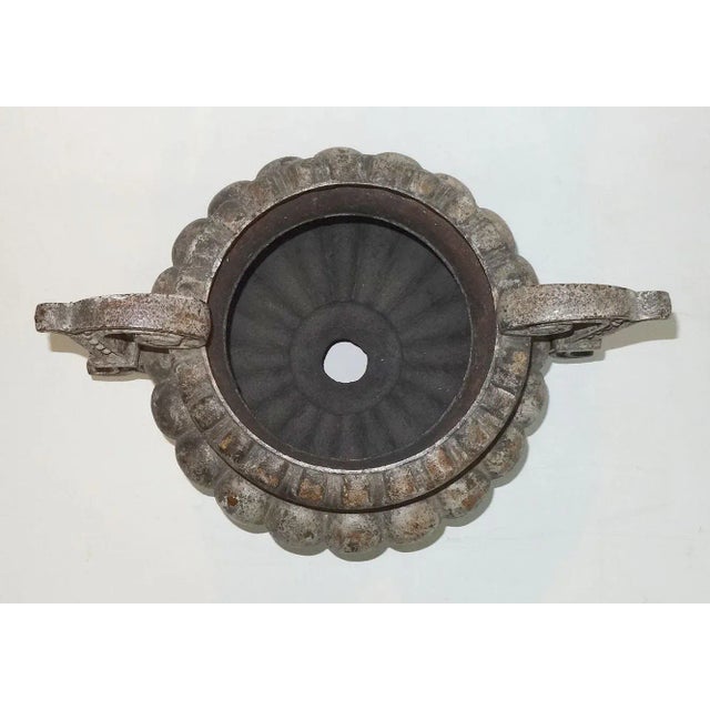 Antique French Cast Iron Garden Urn With Scrolled Arms For Sale - Image 4 of 4
