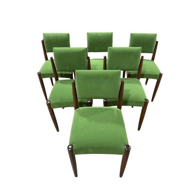 Green Set of 6 Italian Mid-Century Modern Dining Chairs in Walnut and Green Upholstery, C. 1960s For Sale - Image 8 of 8