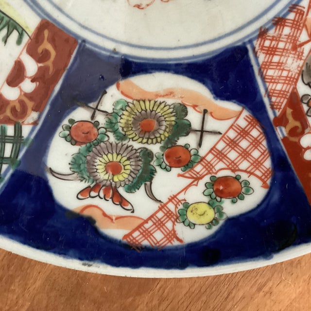 Ink Blue Antique Japanese Imari Porcelain Hand Painted Platter/Charger With Makers Mark For Sale - Image 8 of 12