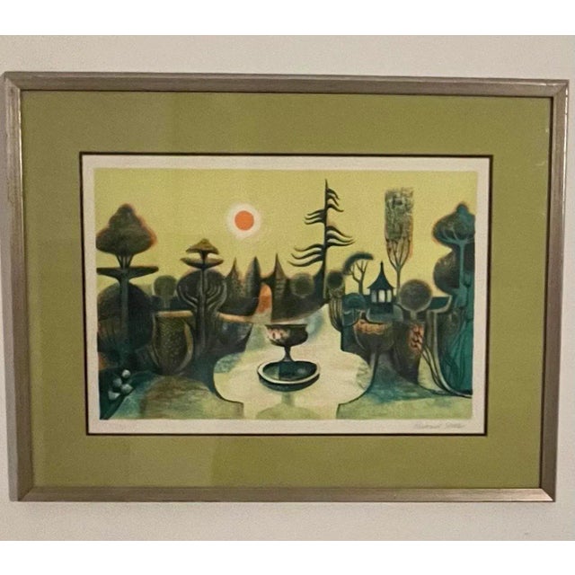 This colorful lithograph by British artist Richard Slater is a wonderful MCM piece. Soft golds, oranges and blues enhance...