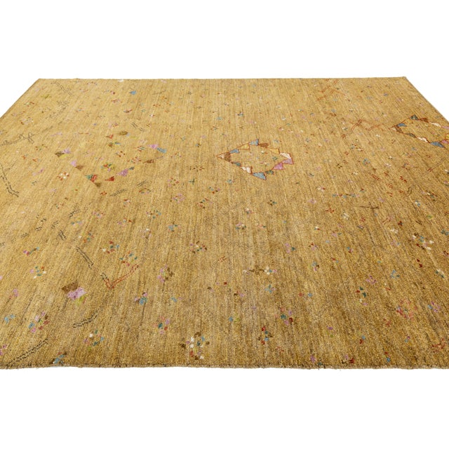 Hand-Knotted Wool Area Rug - Golden Ochre Modern Moroccan Style For Sale - Image 4 of 11