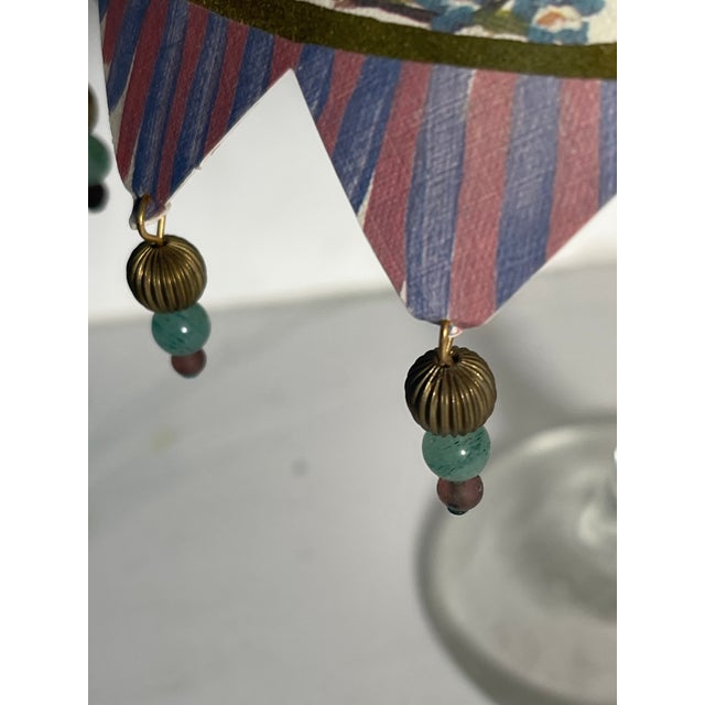 Shabby Chic 1970s McKenzie and Childs Original Handpainted Kamp Shades Pair in Box For Sale - Image 3 of 9