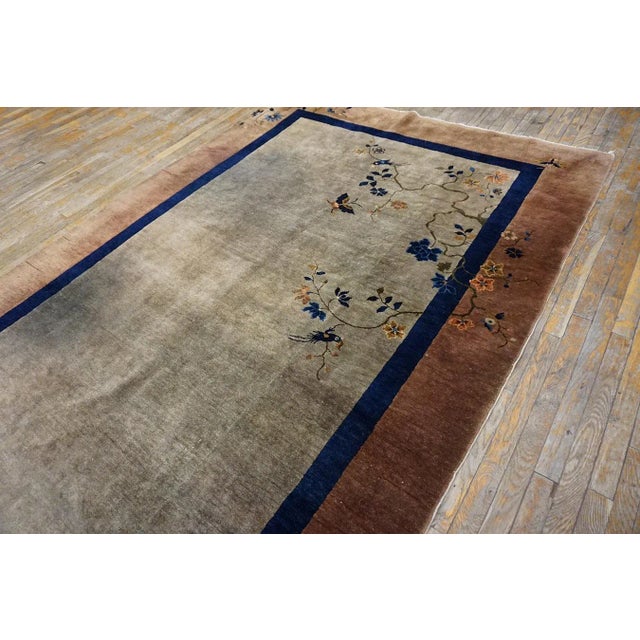 Almond 1920s Gray Open Field Floral Antique Chinese Art Deco Gallery Carpet 6' X 11' 8" Knotted Wool Rug Runner For Sale - Image 8 of 9