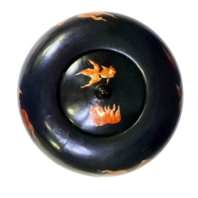 Asian Antique Black Noire Porcelain Ginger Jar - Goldfish Jiaqing Style For Sale - Image 3 of 10