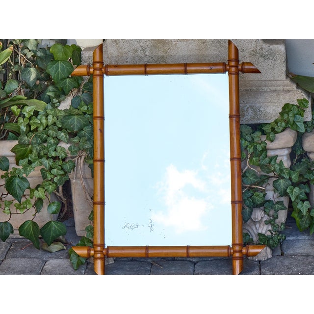 French Faux Bamboo Walnut Mirror with Pierced Corners, circa 1900 For Sale - Image 4 of 12