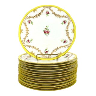 14 English Cauldon Ware Floral & Gilt Porcelain Dinner Plates C1920 For Sale