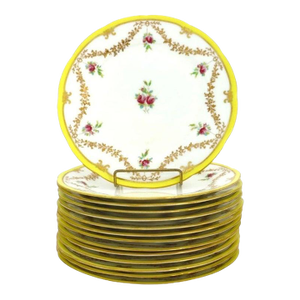 14 English Cauldon Ware Floral & Gilt Porcelain Dinner Plates C1920