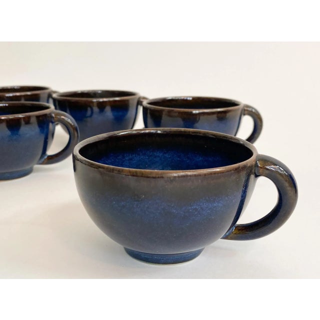 2000s Handmade French Porcelain Tourron Tea Cups and Saucers by Pierre