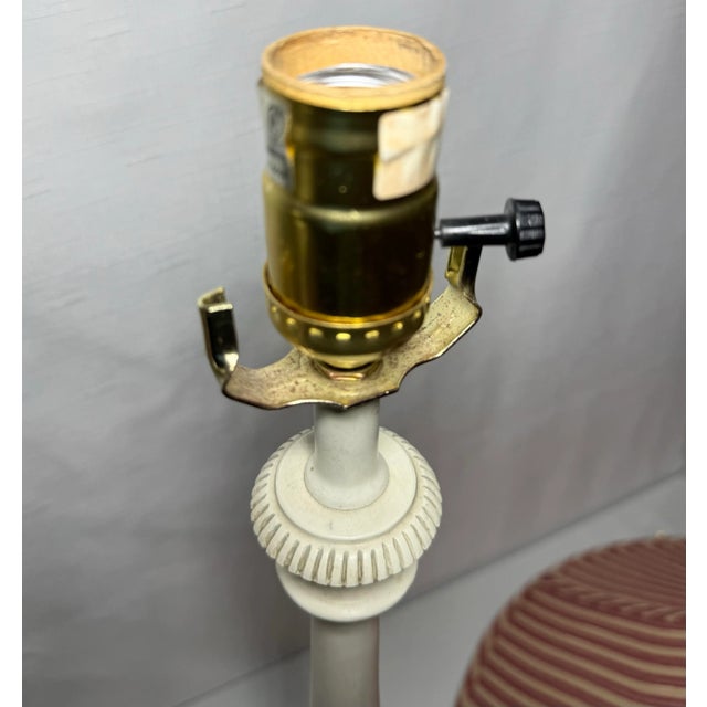 Chic Vintage Palm Beach Regency Palm Tree Table Lamps - Striped Empire Shade – Charming Coastal Decor – A Pair For Sale - Image 11 of 12