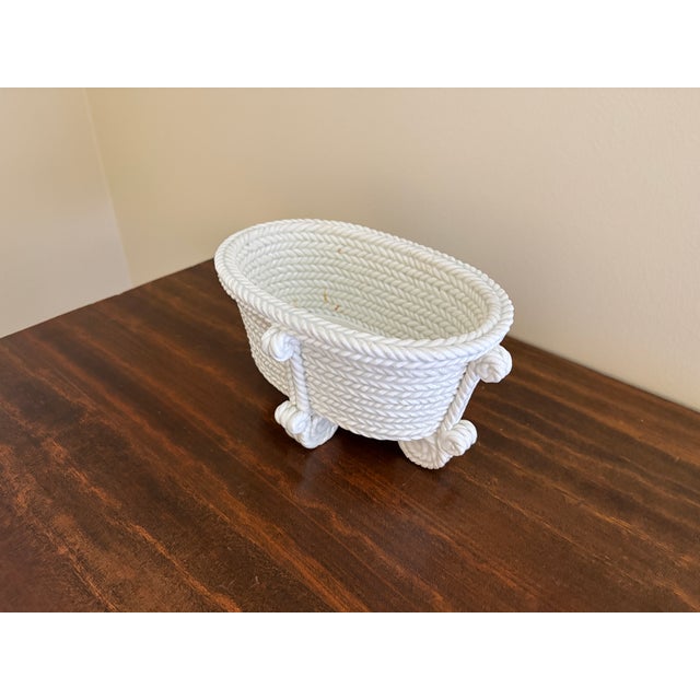 French Country Vintage French Country White Porcelain Rope-Form Cachepot For Sale - Image 3 of 12