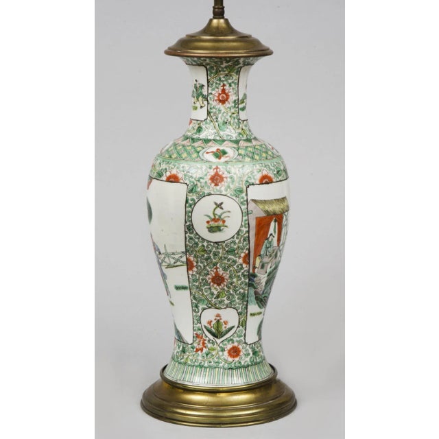Chinese Antique Chinese Famille Vert Porcelain Lamp For Sale - Image 3 of 7