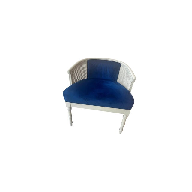 Hollywood Regency Italian Cobalt Blue Velvet Cane Back Chair Vintage For Sale - Image 9 of 9
