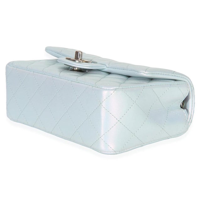 Animal Skin Blue Iridescent Quilted Goatskin Rectangular Mini Flap For Sale - Image 7 of 9