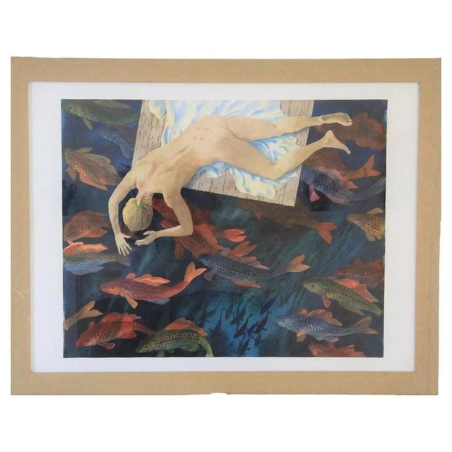 1970s Noel McCready, Watching Fish, 1970s, Paper, Framed For Sale - Image 5 of 5