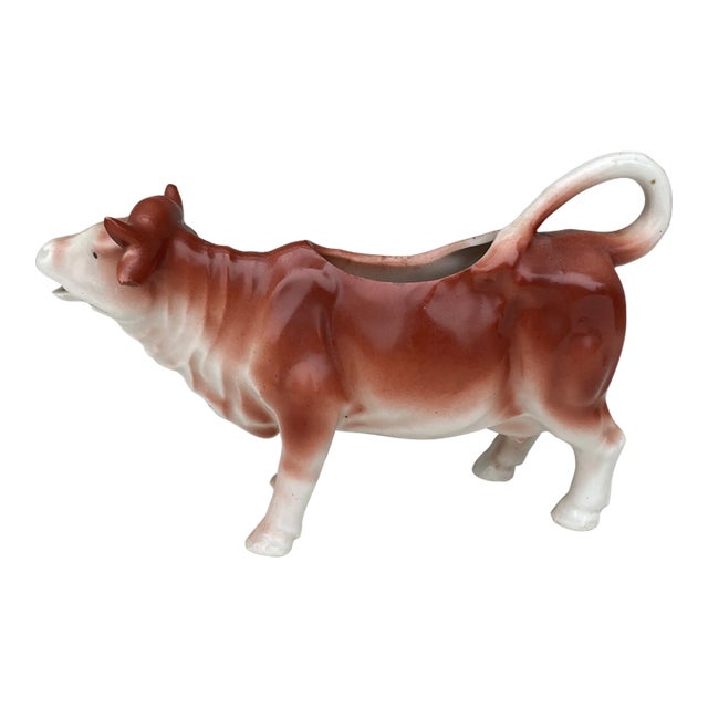 Porcelain White & Brown Cow Creamer Circa 1930 For Sale